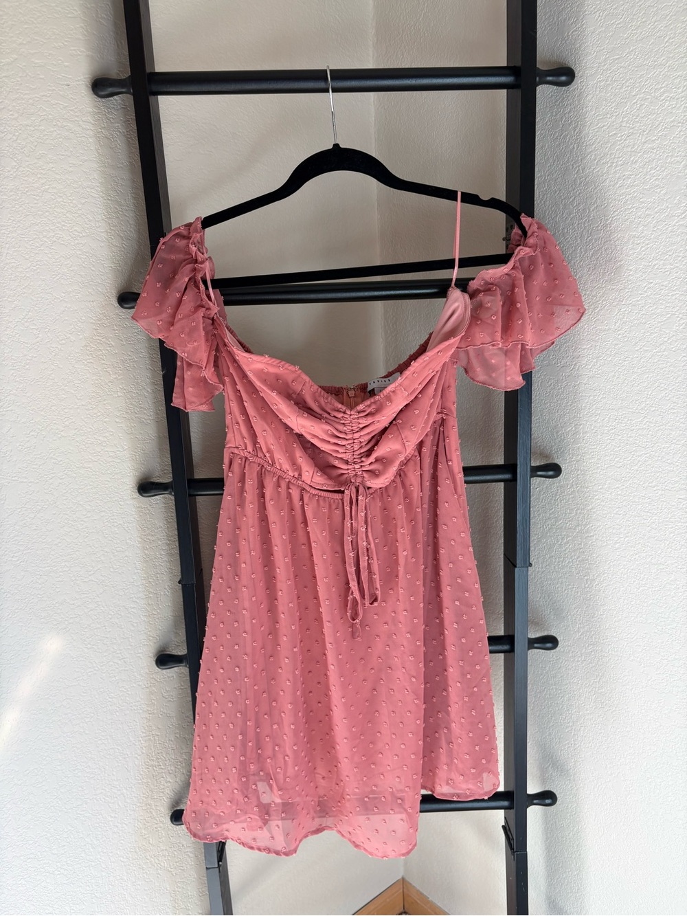 FAVLUX Dusty Rose Swiss Dot Off-Shoulder Tunic